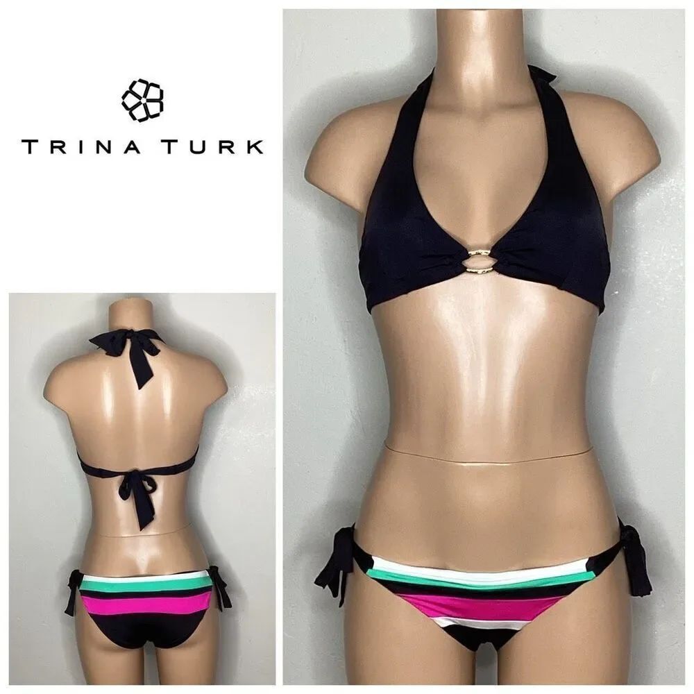 New. Trina Turk black stripe bikini set. 6-top/4-bottom. Retails $179